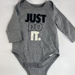 Nike Baby Bodysuit 0-6M Gray Just Do It Long Sleeve Onesie